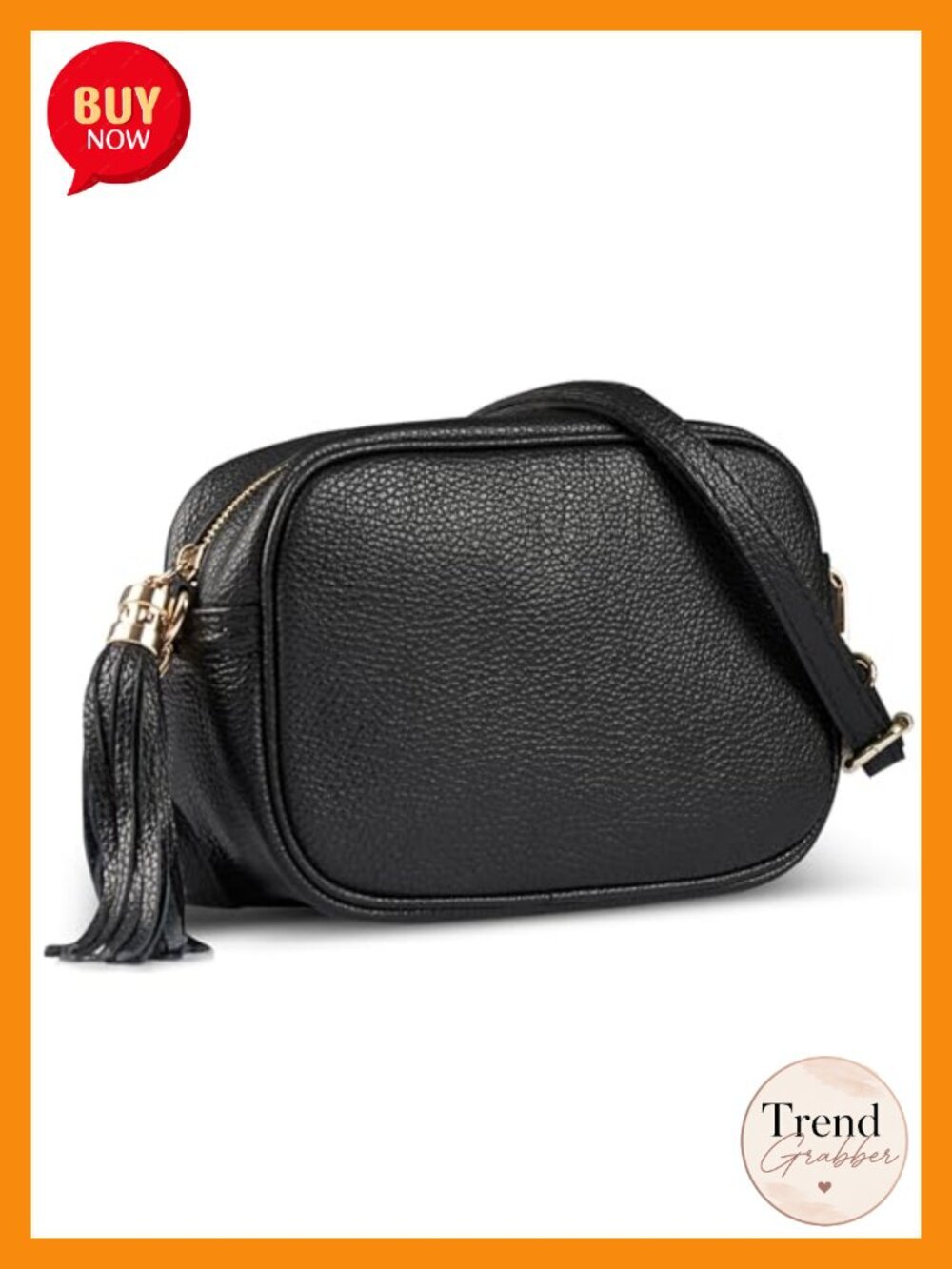Italian Calf Leather Crossbody Bag with Tassel Zipper | Small Camera Purse
